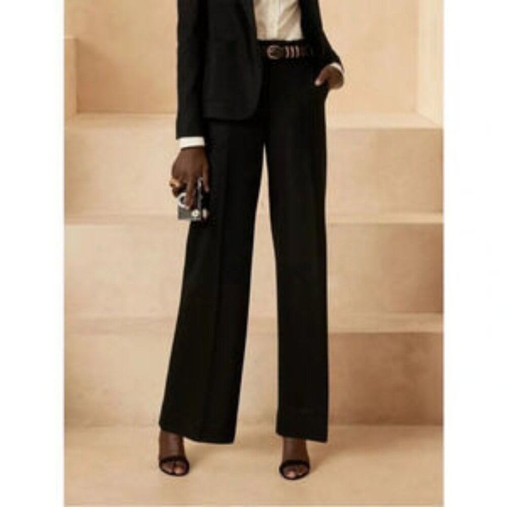 Banana Republic Wide Leg Wool Blend Pants Size 4 Black High Rise